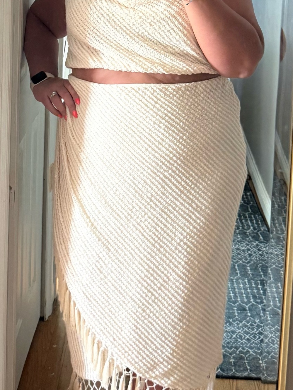 Fashion Nova Cream Textured Midi Skirt